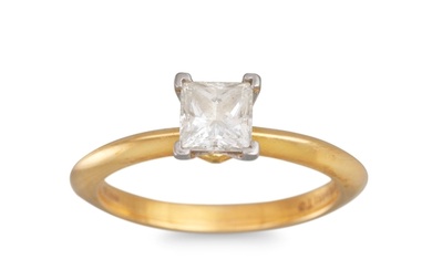 A DIAMOND SOLITAIRE RING BY TIFFANY & CO., the princess cut ...
