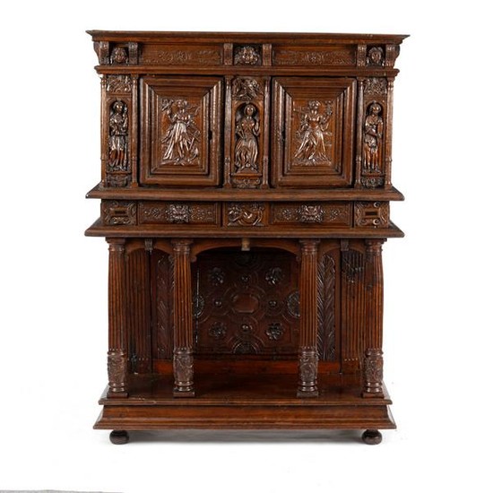 A Flemish oak side cabinet, 16th Century and later, the