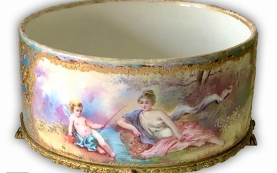 A French Sevres Hand Painted Porcelain Bronze Jardiniere/Centerpiece