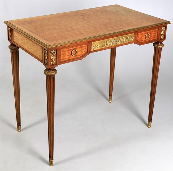 A French gilt metal mounted and parquetry side table