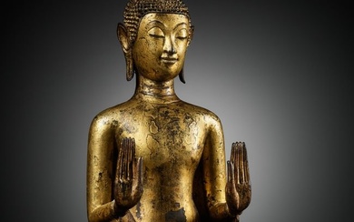 A GILT-LACQUERED BRONZE FIGURE OF STANDING BUDDHA, RATTANAKOSING PERIOD