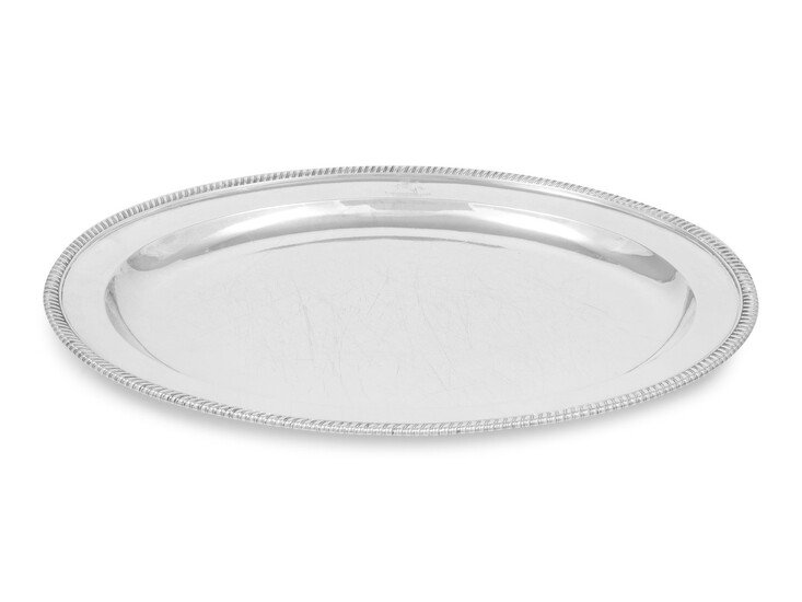 A George III Silver Meat Platter with Engraved Crest and Motto