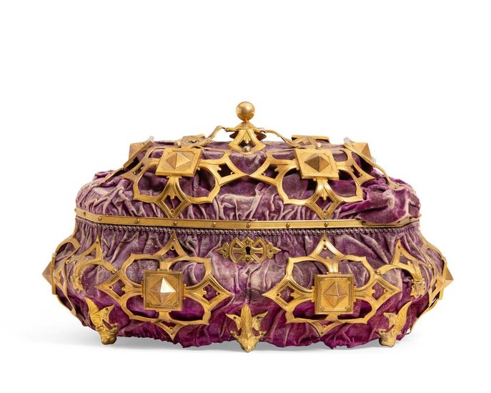 A Gothic style velvet covered table casket