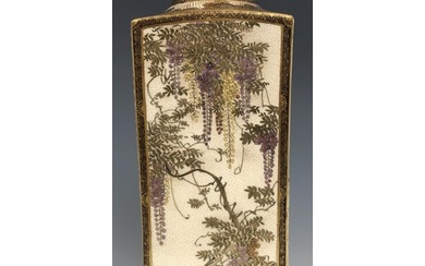 A Japanese Satsuma vase, of square form, decorated wisteria,...