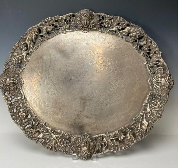 A LARGE 19TH C ENGLISH STERLING SILVER TRAY