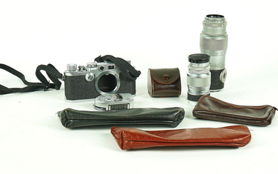 A LEITZ WETZLAR LEICA IIIf CAMERA WITH TWO LENSES, LIGHT METER AND VIEWFINDER (5)