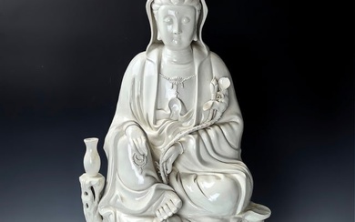 A Large Dehua Porcelain Figure of Guanyin Marked