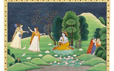 A PAINTING FROM A GITA GOVINDA SERIES: RADHA LED TO KRISHNA FOR A MIDNIGHT TRYST INDIA, PUNJAB HILLS, KANGRA, CIRCA 1830-1840