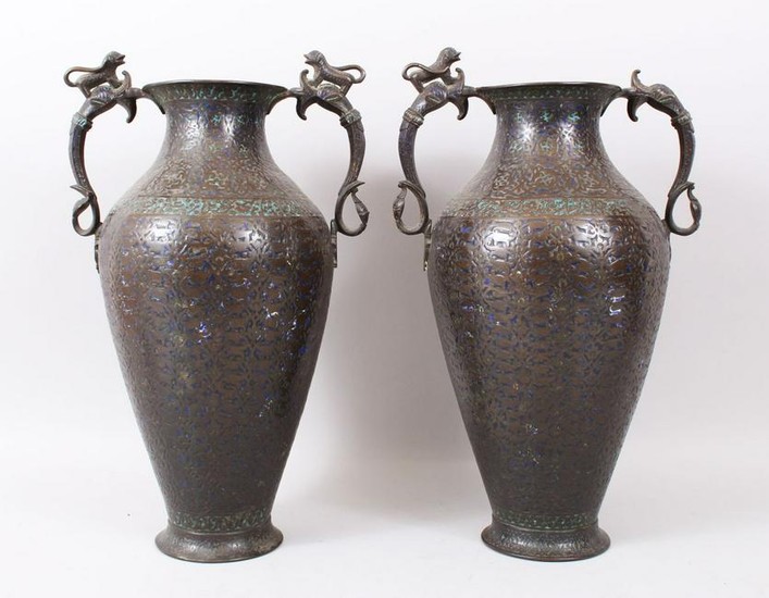 A PAIR OF LARGE 19TH CENTURY INDIAN KASHMIRI ENAMELLED