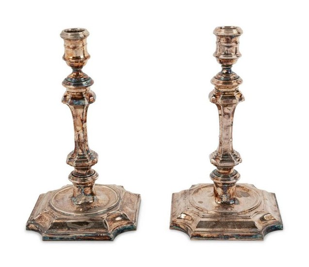 A Pair of English Silver-Plate Candlesticks