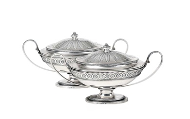 A Pair of George III Silver-Tureens and Covers by Benjamin Laver, London, 1782