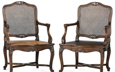 A Pair of Louis XV Style Caned Fauteuils