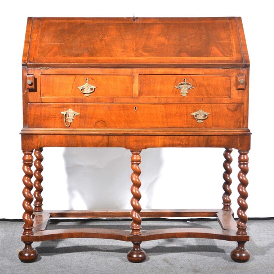 A Queen Anne style walnut bureau on stand, early 20h century.