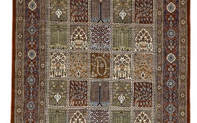 A Qum full silk rug, Persia. Garden of paradise design. Fine quality....