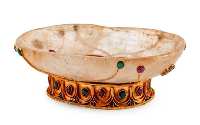 A Ruby and Emerald-Encrusted Rock Crystal Bowl Height 2