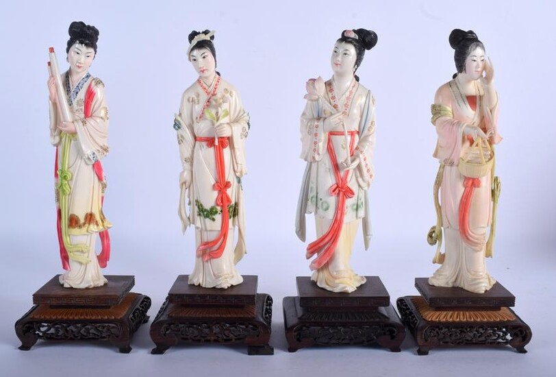 A SET OF FOUR EARLY 20TH CENTURY CHINESE PAINTED BONE