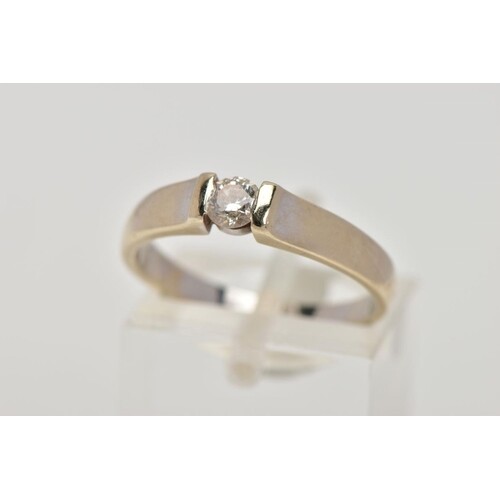 A SINGLE STONE DIAMOND RING, white metal ring, tension set r...