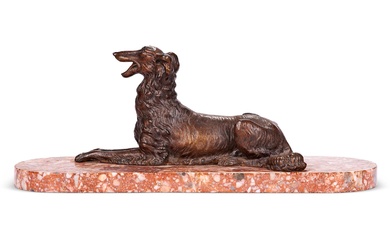 A SPELTER ANIMALIER FIGURE OF A BORZOI DOG, EARLY 20TH CENTURY