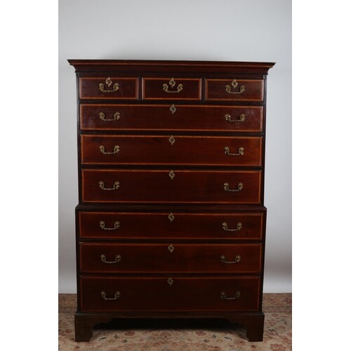 A VERY FINE GEORGIAN MAHOGANY AND SATINWOOD CROSS BANDED CHE...