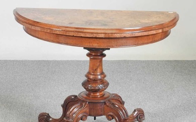 A Victorian burr walnut and marquetry folding card table, with...