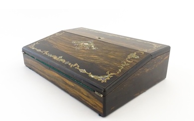 A Victorian coromandel writing box / slope with inlaid brass...