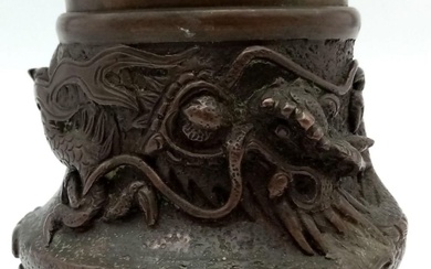 A Visually Stunning Antique Chinese Bronze Brush Pot...