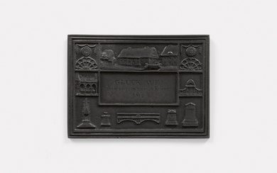 A cast iron New Year's plaque inscribed "GLÜCK AUF! BESCHÜTZER UNSERER KUNST 1812"