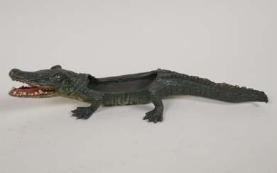 A cold painted bronze figure of crocodile, 8½" long...
