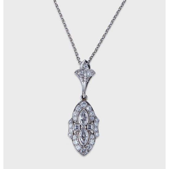 A diamond and platinum pendant necklace