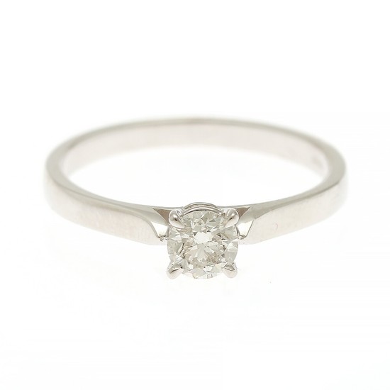 A diamond solitaire ring set with a brilliant-cut diamond, app. 0.40 ct., mounted in 18k white gold. I/SI1. Size 55.