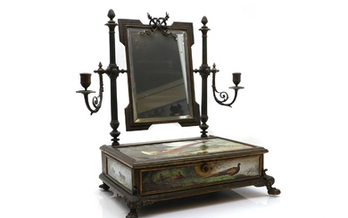 A gilt bronze and earthenware mounted dressing table mirror