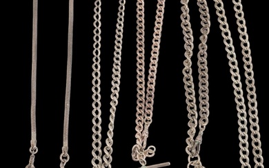 A group of silver Albert chain necklaces