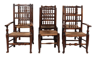 A harlequin set of six spindle back dining chairs