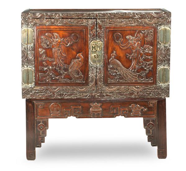 A hongmu 'ladies' large cabinet together with associated stand