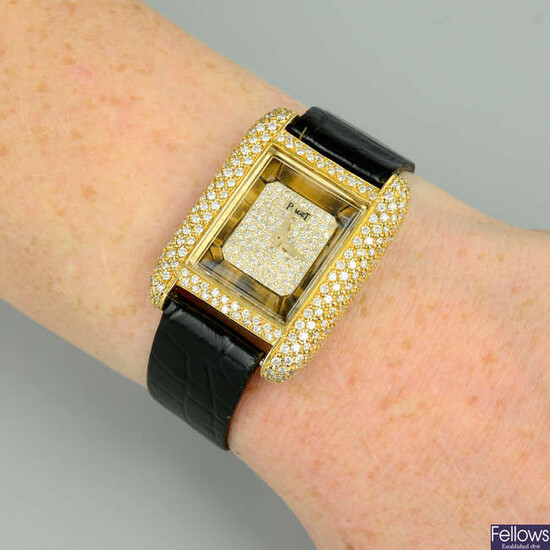 A lady's mid 20th century pave-set diamond and tiger's-eye watch, by Piaget.