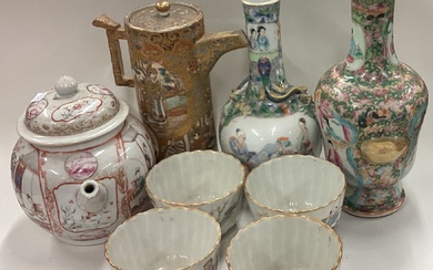 A large Canton vase together with an Oriental teapot etc.