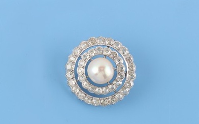 A large certificated natural saltwater pearl & diamond targe...