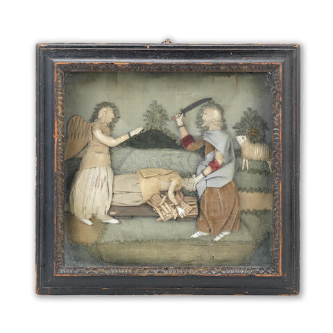 A late 18th / early 19th century raised and padded textile biblical picture depicting Abraham & Isaac