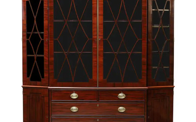 A late George III ebony inlaid mahogany library bookcase, first quarter 19th...