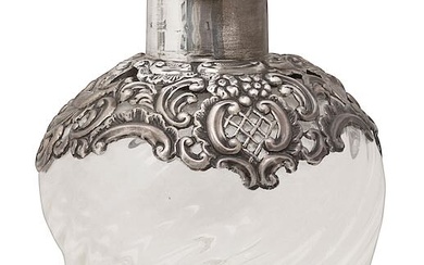 A late Victorian silver mounted glass 'Glug Glug' decanter and stopper