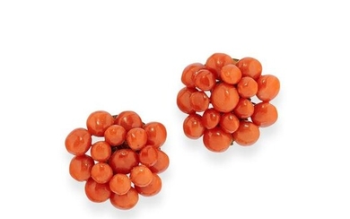 A metal and coral earclips