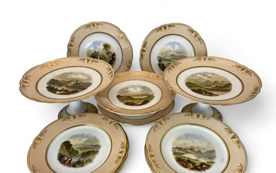 A mid 19th century English porcelain dessert service with na...