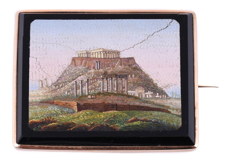A mid 19th century micromosaic brooch of the Acropolis of Athens