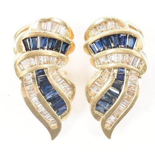 A pair of 14ct yellow gold Art Deco style diamond & sapphire...