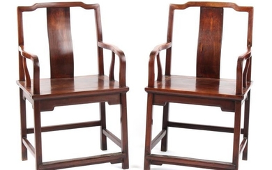 A pair of 19th century Chinese hongmu throne chairs,...