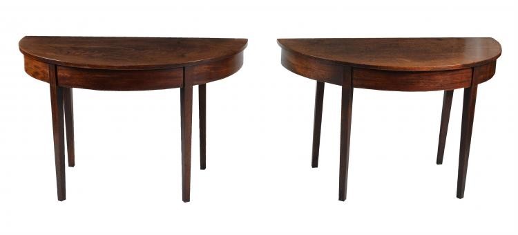 A pair of George III mahogany and string inlaid side tables