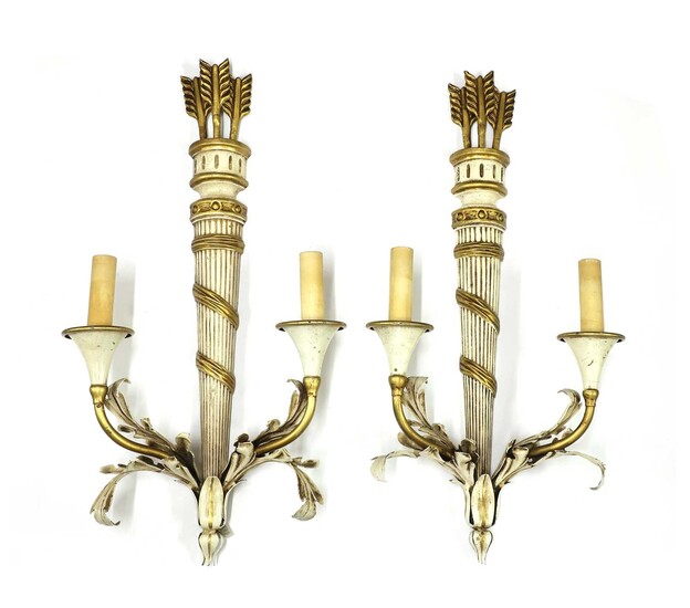 A pair of Italian painted and gilt wall sconces
