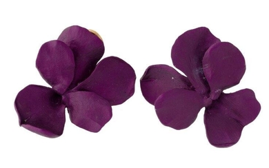 A pair of aluminium ear clips, by JAR, each modelled as a Violet, signed JAR, maker's mark, dimensions 3.0 x 2.5cm, clip fittings. Cf: Christies London, 4th June 2014, Lot 171, for a similar pair of aluminium Violet ear clips by JAR, sold for...