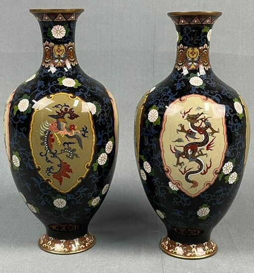 A pair of cloisonnè vases. Probably Japan, China
