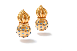 A pair of sapphire earclips, by Benoit de...
